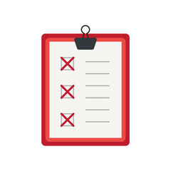Icon clipboard checklist or document with checkmark with text in flat style