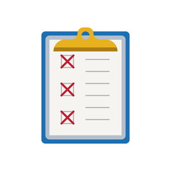 Icon clipboard checklist or document with checkmark with text in flat style