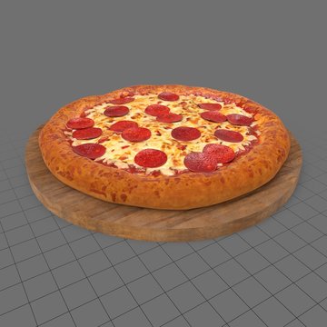 Pepperoni pizza on wooden board