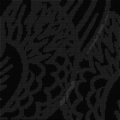 Halftone Pattern. Set of Dots. Dotted Texture on Black Background. Overlay Grunge Template. Distress Linear Design. Fade Monochrome Points. Pop Art Backdrop.