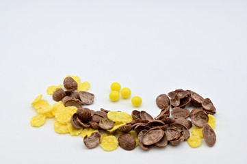 Photo of oatmeal, vitamins on a white background. Healthy food concept.