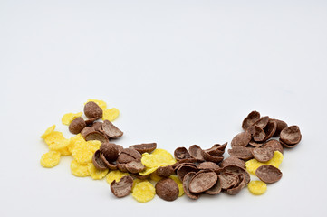 Photo of oatmeal, vitamins on a white background. Healthy food concept.