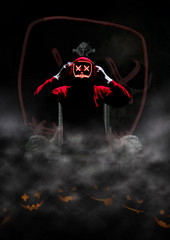 Halloween person in foggy place