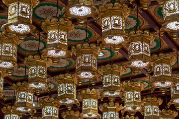 Decorative lights in Singapore Chinese temple in Chinatown