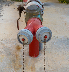 Industrial fire hydrant pipe in industrial area. Stock Photo.