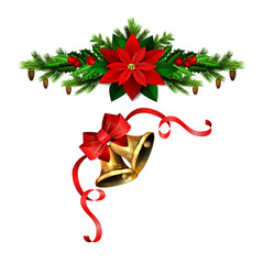 Christmas decorations with fir tree golden jingle bells