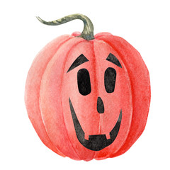 halloween, pumpkin on an isolated white background, watercolor illustration, clipart