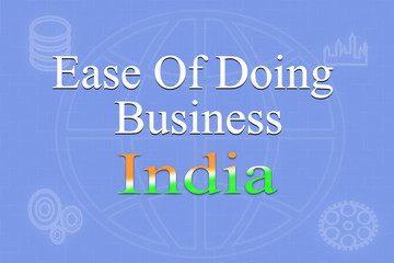 Fototapeta premium Conceptual business illustration of words ease of doing business India on blue background