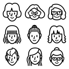 Woman face icon set - Vector