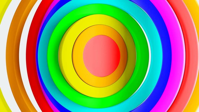 Abstract Circles Waving in Rainbow Colors Seamless Background. Looped 3d Animation of Colored Rings Rippling Pattern. Art Concept. 4k Ultra HD 3840x2160.