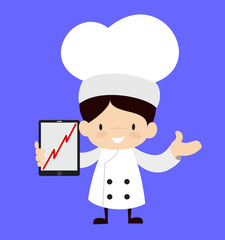 Cute Cartoon Chef - Presenting Profit Growing Graph on Tablet