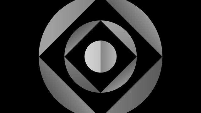 Graphic drawing in black and white with stroboscopic and hypnotic effect, while it rotates clockwise and increases in size, in 16: 9 video format
