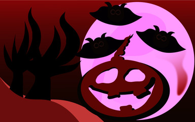 Halloween vector showing pumpkin moon and trees 