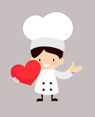 Cute Cartoon Chef - Holding a Heart and Showing with Hand