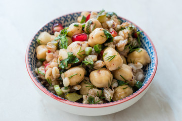 Chickpea Salad with Wheat, Pomegranate Seeds and Parsley