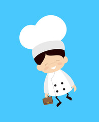 Cute Cartoon Chef - Cheerful Face with Holding Suitcase