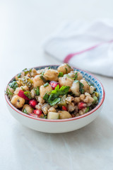 Chickpea Salad with Wheat, Pomegranate Seeds and Parsley