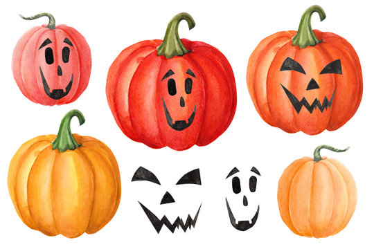 halloween, pumpkin on an isolated white background, watercolor illustration, clipart
