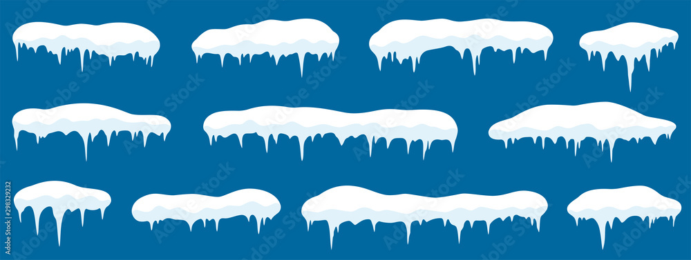 Wall mural snow with icicle frames. snow and snowdrift in flat style. vector
