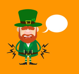 Cute Leprechaun Cartoon - Feeling Pain in Stomach with Speech Bubble