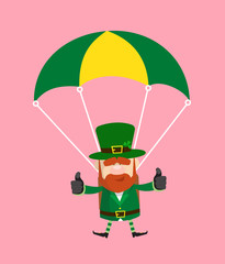 Cute Leprechaun Cartoon - Successful Landing with Parachute