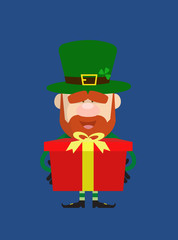 Cute Leprechaun Cartoon - Presenting a Gift Box