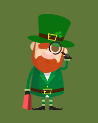 Cute Leprechaun Cartoon - Watching with Magnifier
