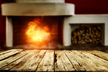 desk of free space and fireplace 
