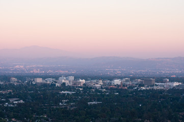 Fototapeta na wymiar A view from above of the City of Pasadena in Los Angeles County.