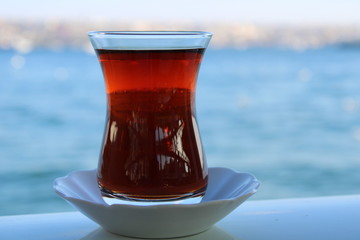 drinking tea at Bosphorus coast