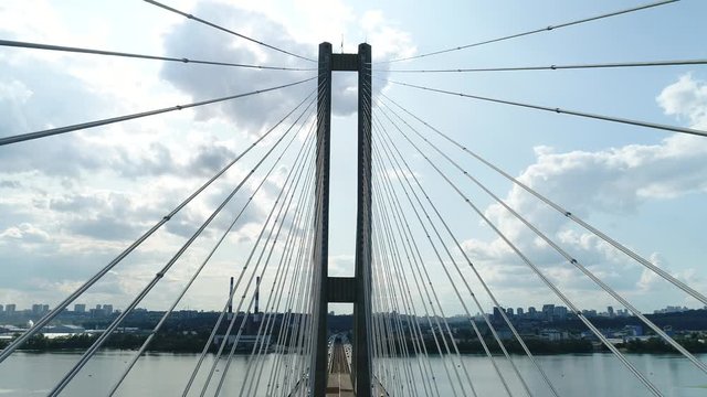 Aerial drone of the south bridge, the city of Kiev. Ukraine. Dnieper river, the bridge crosses the river. Cityscape aerial view 10