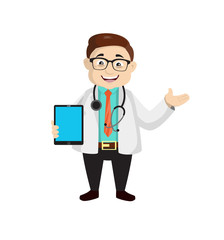 Dermatologist Doctor - Presenting a Tablet with blank screen