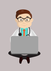 Dermatologist Doctor - Sitting and Working on Laptop