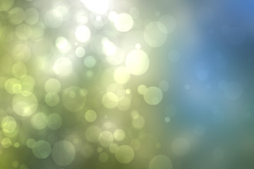 Obraz premium Abstract sunny bright green blue bokeh autumn background texture. Space for your design. Beautiful green illustration.