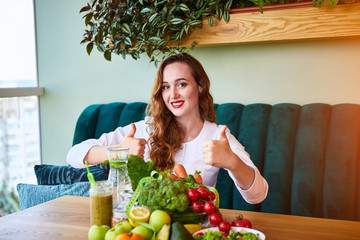 Woman dietitian in medical uniform with tape measure working on a diet plan sitting with different...