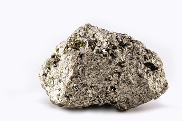 Iron pyrite nugget or iron expert, raw silver metal. Brazilian nugget. Esoteric stone concept, stone used in meditation for spiritual treatment.
