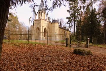 gothic cathedral in the autumn forest