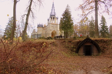 gothic cathedral in the autumn forest