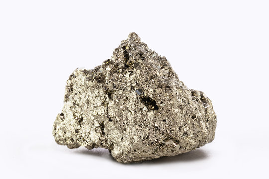 Iron pyrite nugget or iron expert, silver metal in the raw state. Brazilian nugget. Concept of mineral extraction or geology of Brazil.