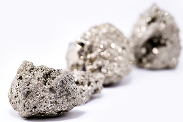Iron pyrite nugget or iron expert, raw silver metal. Brazilian nugget. Esoteric stone concept, stone used in meditation for spiritual treatment.