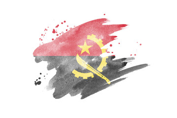 National flag of Angola. Stylized Angolan flag with watercolor halftone effect on plain background