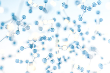 Connected spheres with blue background, 3d rendering.