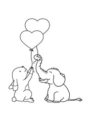 häschen 2 freunde elefant team paar luftballon herz liebe hase kaninchen kleiner süßer nidelicher karnickel haben wollen greifen halten oben hoch comic cartoon clipart design cool kind baby