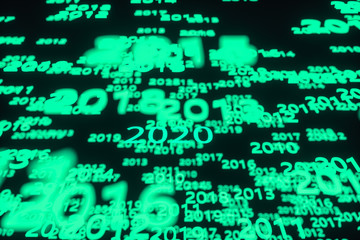 Glowing time numbers with dark background, 3d rendering.