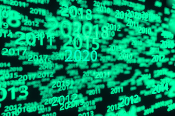 Glowing time numbers with dark background, 3d rendering.