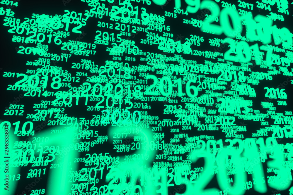 Poster glowing time numbers with dark background, 3d rendering.