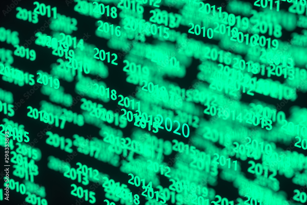 Poster glowing time numbers with dark background, 3d rendering.
