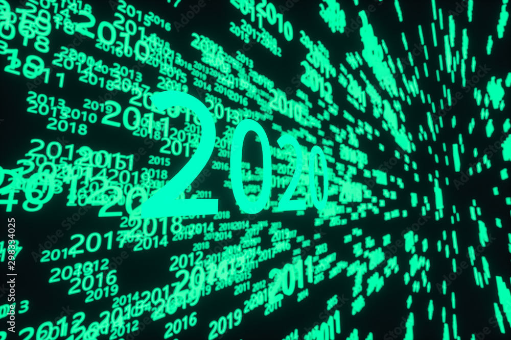 Poster glowing time numbers with dark background, 3d rendering.