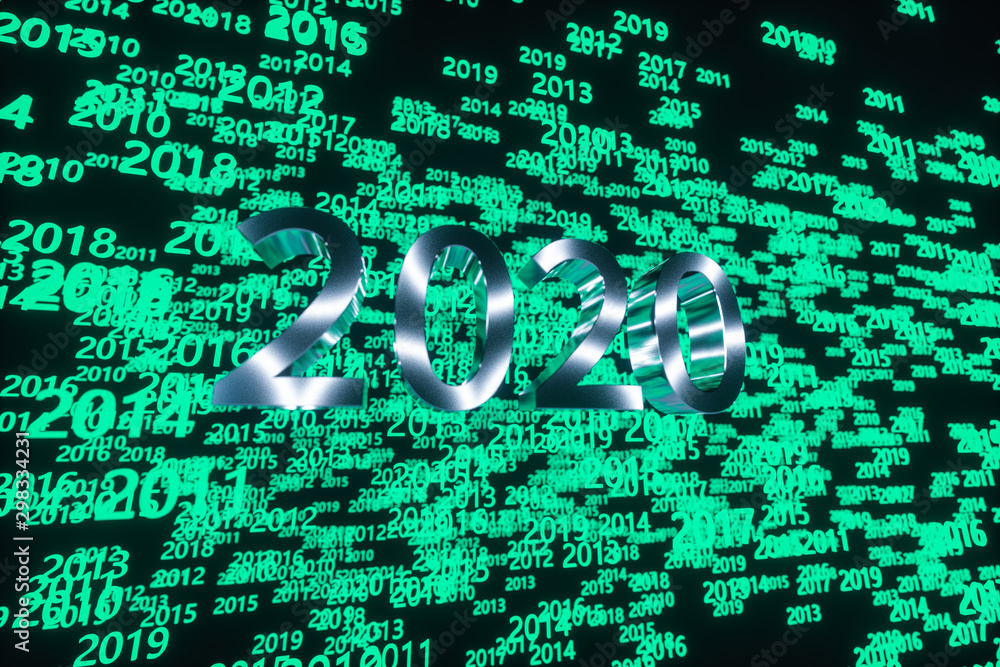 Poster glowing time numbers with dark background, 3d rendering.