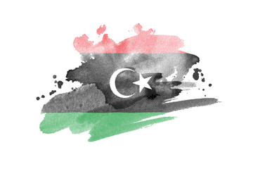 National flag of Libya. Stylized Libyan flag with watercolor halftone effect on plain background